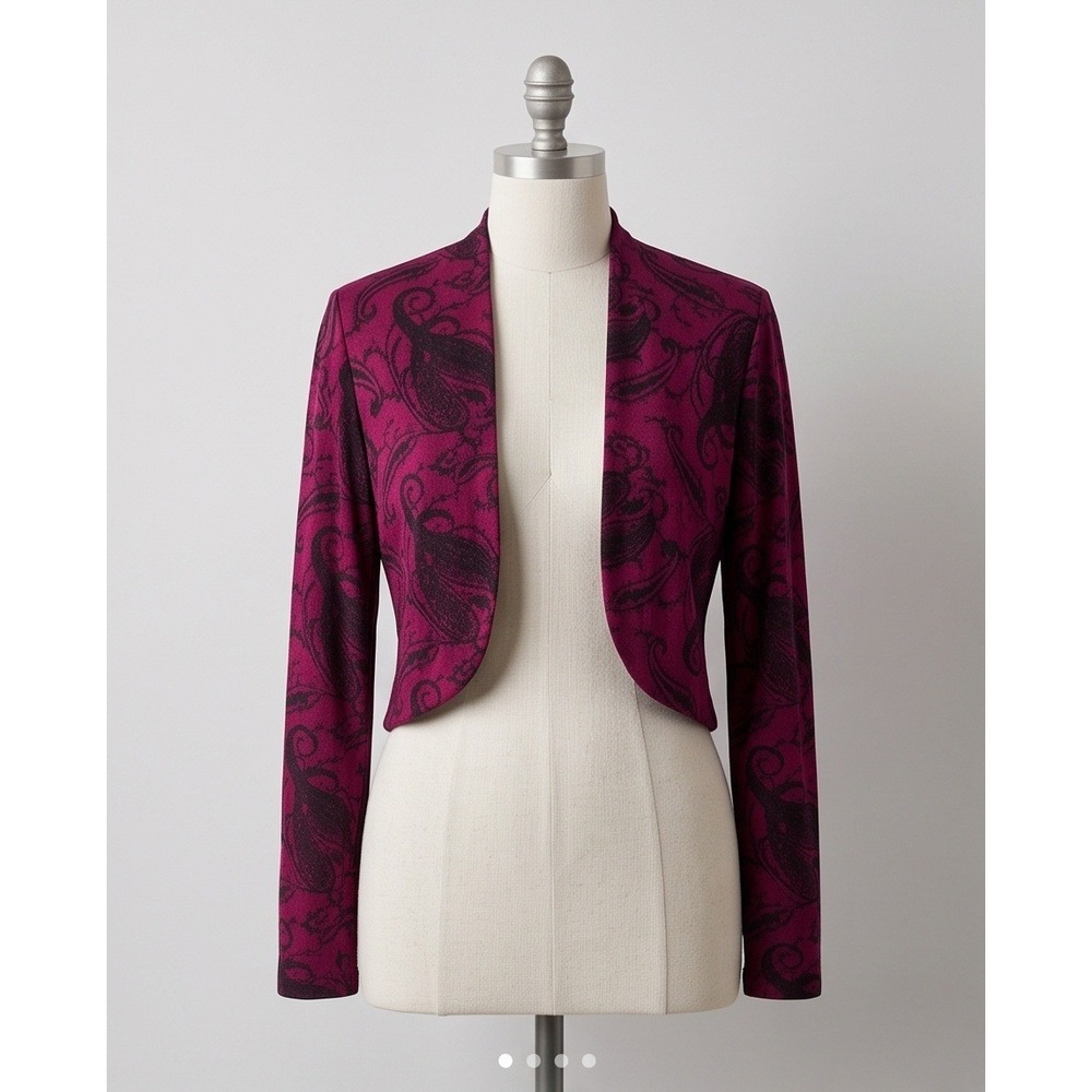 Slinky Brand L Magenta Paisley Open Front Bolero Shrug Jacket 795SN411O8 USA